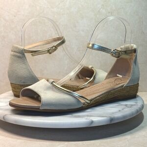 Gaimo Espadrilles Wedge‎ Sandals Beige Gold Ankle Strap Spring Summer Shoes 9.5